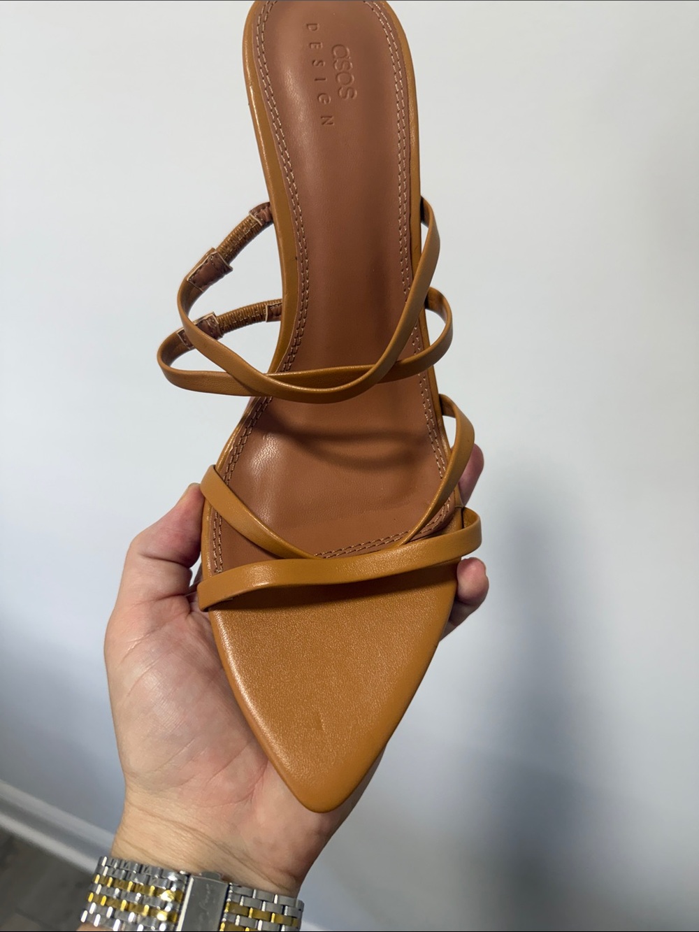 ASOS Tan Strappy Pointed Toe Heels